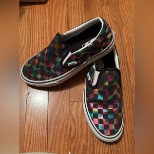Vans Womens Iridescent Rainbow Checkerboard Classic Slip-On Sneakers Size 8.5